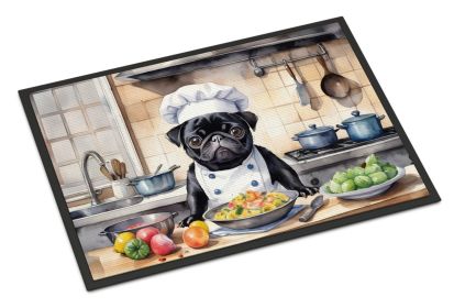 NEW Pug The Chef Doormat Front Door Mat Indoor Outdoor Rugs for Entryway, Non Slip Washable Low Pile, 18H X 27W