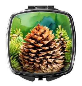 Maine White Pine Cone and Tassels in Watercolor Compact Mirror Decorative Travel Makeup Mirror for Women Girls Gifts Pocket Makeup Mirror Folding